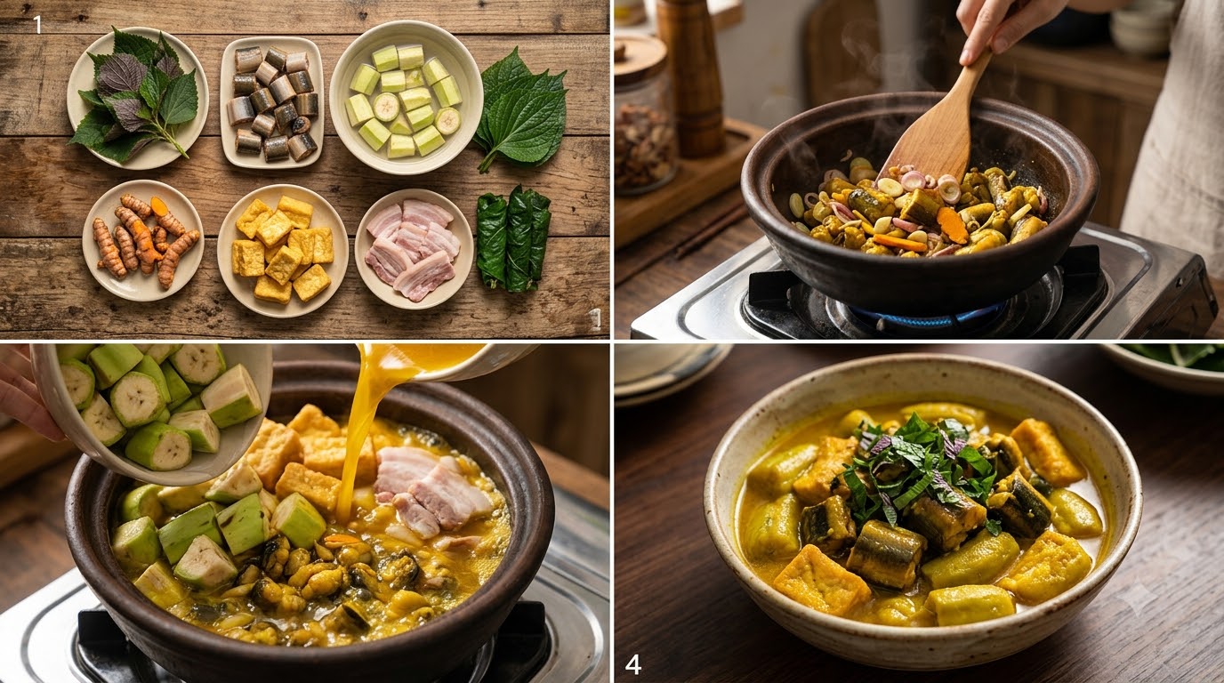 lươn om chuối đậu - các bước thực hiện chi tiết