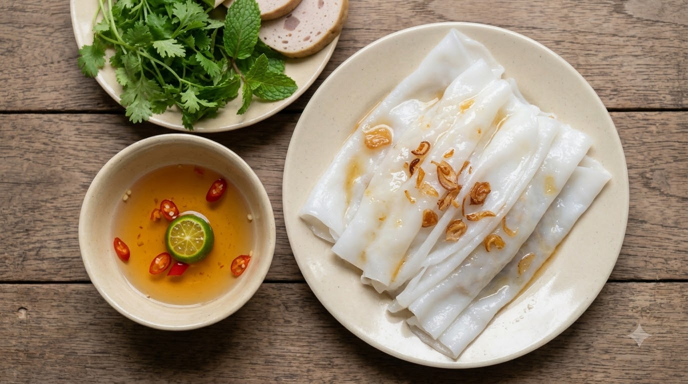 Bánh cuốn Thanh Trì xếp lớp không nhân bên cạnh bánh cuốn nhân thịt, mộc nhĩ