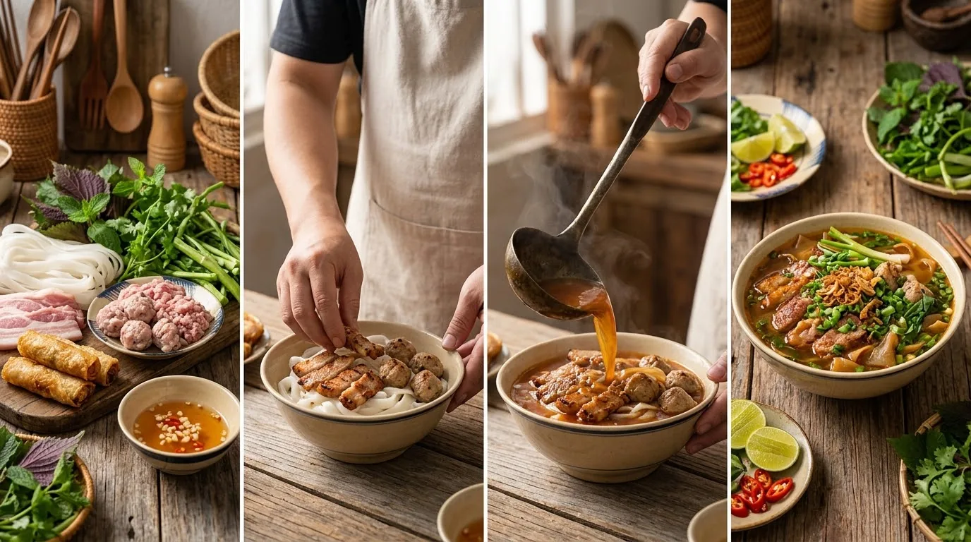 Bát bánh đa cua đỏ rực rỡ với chả lá lốt và riêu cua Tô bánh đa cua Hải Phòng đầy đặn topping chả cá chả lá lốt
